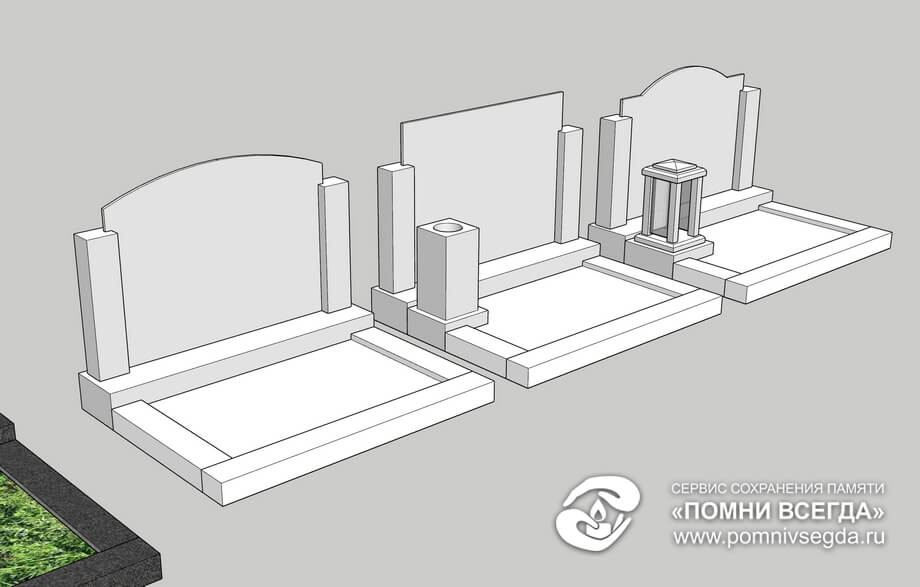 Макет горизонтальных памятников, вид сбоку